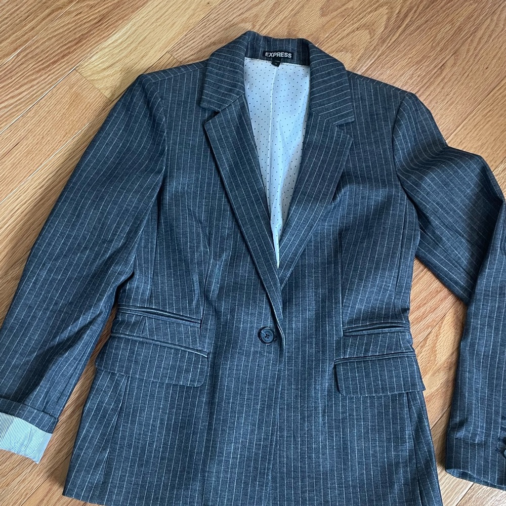 Express Gray Slim-Fit Blazer with Notched Lapel